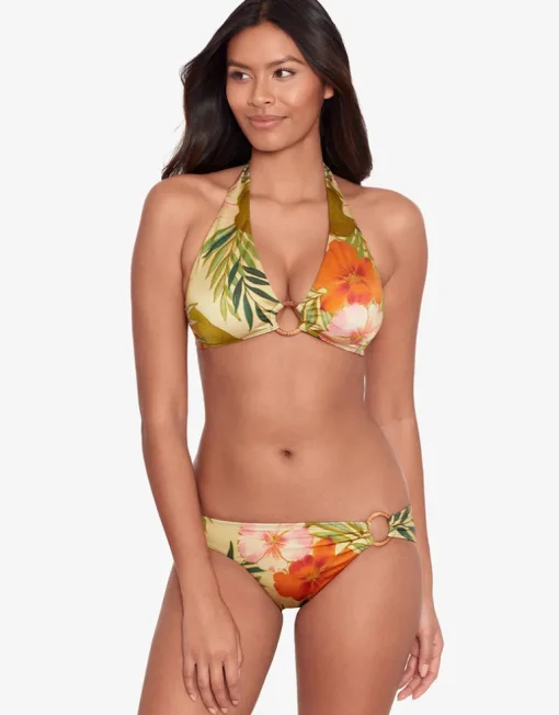 Island Tropical Rattan Ring Halter Bikini Top - Print