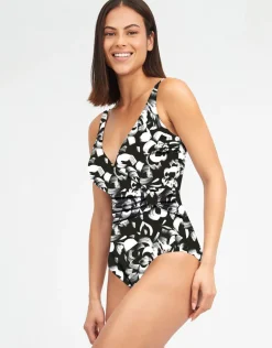 Island Wrap Front Swimsuit - Black and White