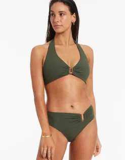 Jetset D DD U Trim Halter Bikini Top - Olive