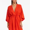 Jetset Gathered Front Kaftan - Fiamma Red