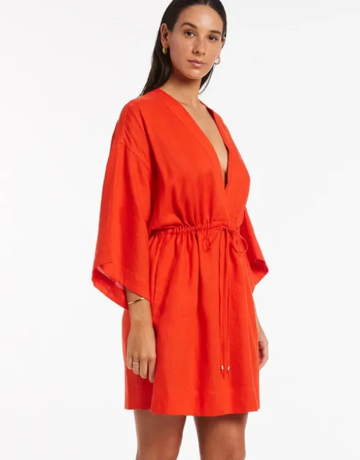 Jetset Gathered Front Kaftan - Fiamma Red