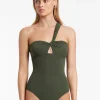 Jetset Gathered One Shoulder Swimsuit - Olive