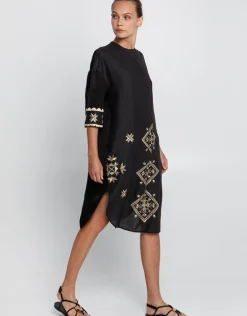 Lefkada Midi Shirt Dress - Black and Gold