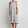 Lefkada Sleeveless Midi Dress - Light Grey and Gold