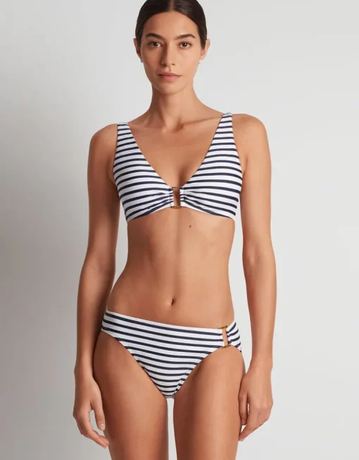 Luxe Stripe Ring OTS Bikini Top - Navy White