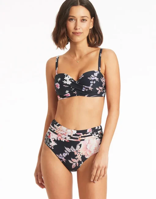 Martini Twist Bandeau Bikini Top - Black