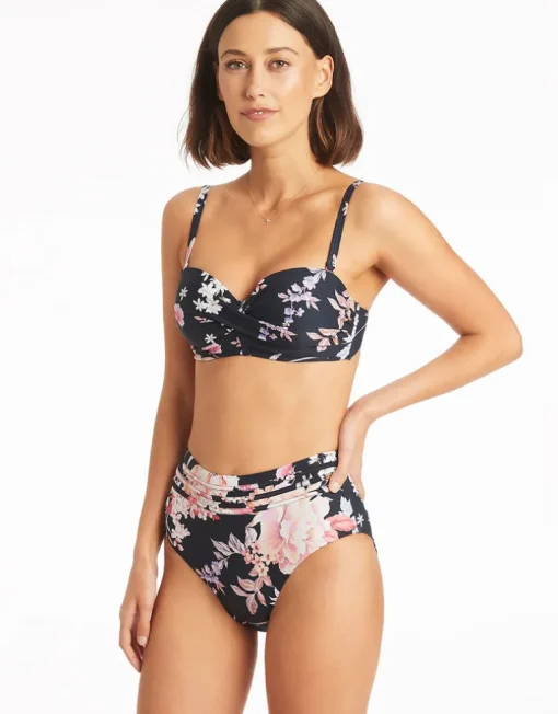 Martini Twist Bandeau Bikini Top - Black