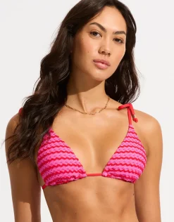 Mesh Effect Slide Tri Bikini Top - Chilli Red