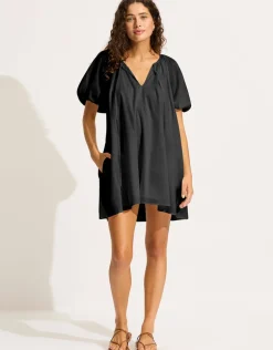 Mini Babydoll Beach Dress - Black