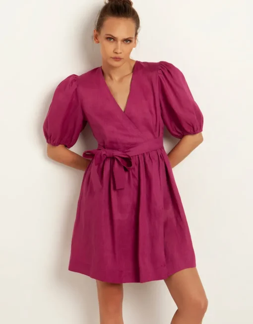 Minimal Mini Wrap Dress - Magenta