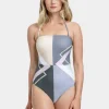 Modern Art Bandeau Swimsuit - Multi Grey