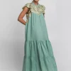 New Triangle Maxi Dress - Sea Green and Gold