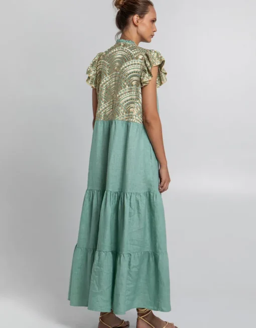 New Triangle Maxi Dress - Sea Green and Gold