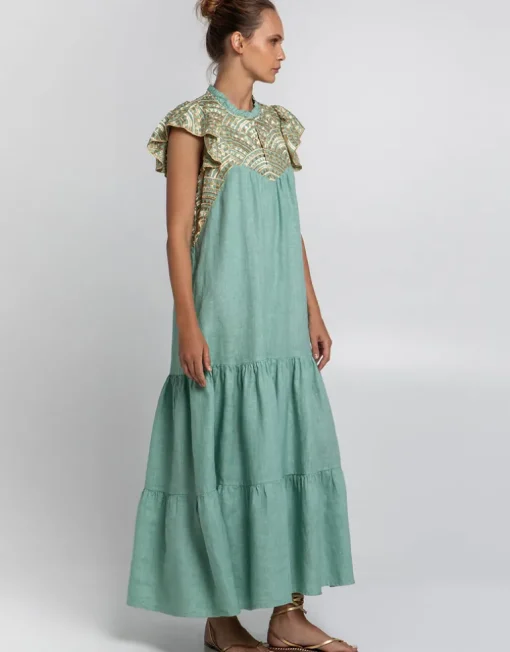 New Triangle Maxi Dress - Sea Green and Gold