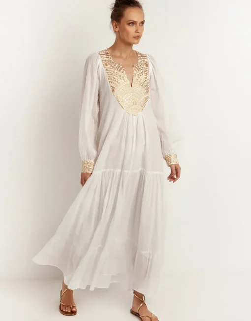 New Triangle Maxi Dress - White and Gold