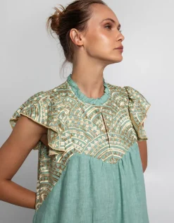 New Triangle Maxi Dress - Sea Green and Gold