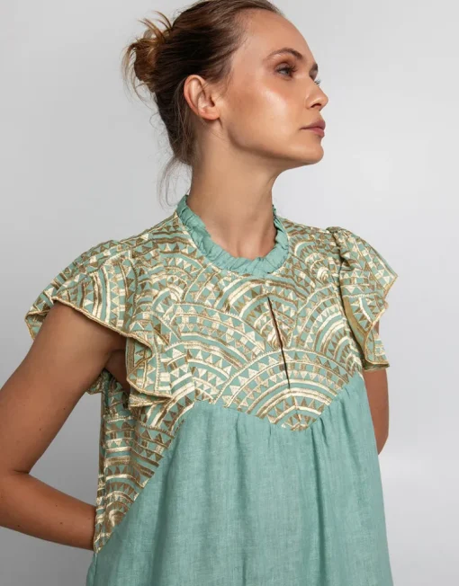 New Triangle Maxi Dress - Sea Green and Gold