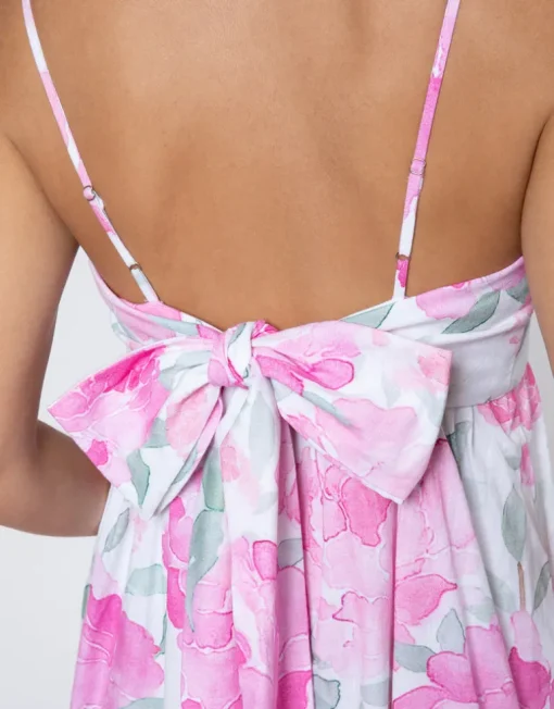 Peony Tie Back Midi Dress - Pink