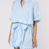 Poplin Blouson Dress with Ric-Rac Embroidery - Pale Blue