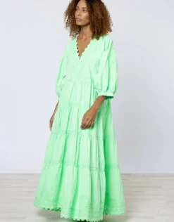 Poplin V-Neck Loose Maxi Dress with Ric-Rac - Apple