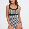 Portofino High Neck Swimsuit - Black and White