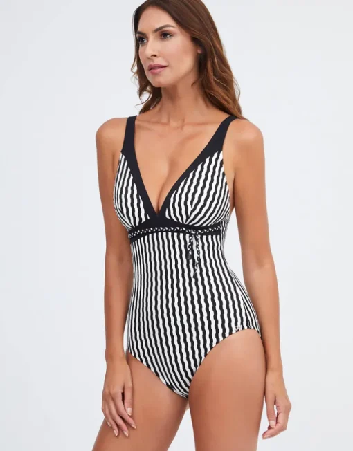 Portofino V Neck Swimsuit - Black and White