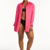 Resort Linen Beach Shirt - Hot Pink