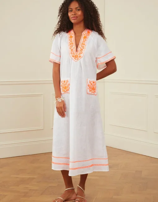 Rhodes Kaftan - White and Orange