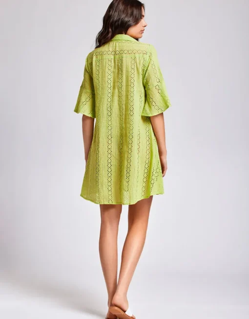 Romina 3/4 Sleeve Shirt Dress - Lime