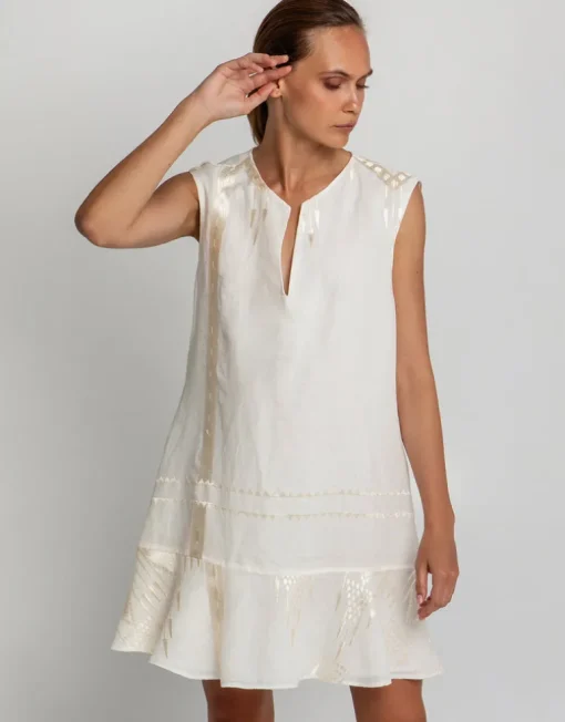 Roots Mini Dress - Natural and Champagne