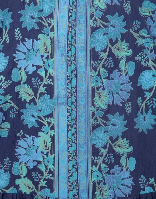 Rose Border Print V-Neck Maxi Dress - Indigo