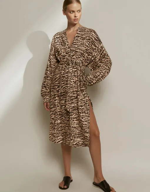 Sahara Shirred Cuff Shirtdress - Animal