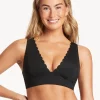 Scallop Longline Tri Bikini Top - Black