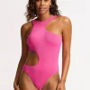 Sea Dive Cut Out Swimsuit - Fuchsia Rose