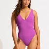 Sea Dive Deep V Neck Swimsuit - Violet