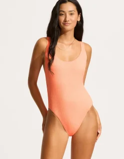 Sea Dive Retro Swimsuit - Peach Pink