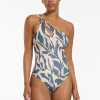 Sereno One Shoulder Ring Swimsuit - Steel Blue