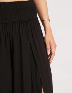 Shirred Waist Wrap Beach Trousers - Black