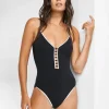 Silence Ladder Plunge Swimsuit - Black and White