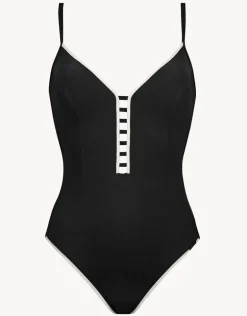 Silence Ladder Plunge Swimsuit - Black and White