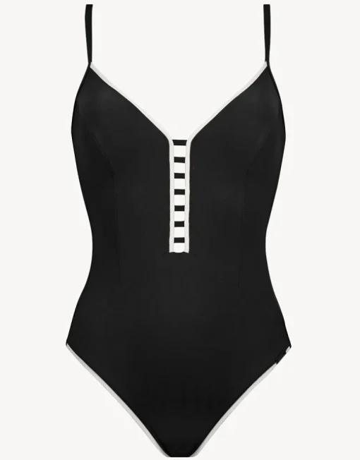 Silence Ladder Plunge Swimsuit - Black and White