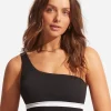 Slice of Splice One Shoulder Bikini Top - Black and White