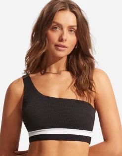Slice of Splice One Shoulder Bikini Top - Black and White