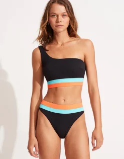 Slice of Splice One Shoulder Bikini Top - Black