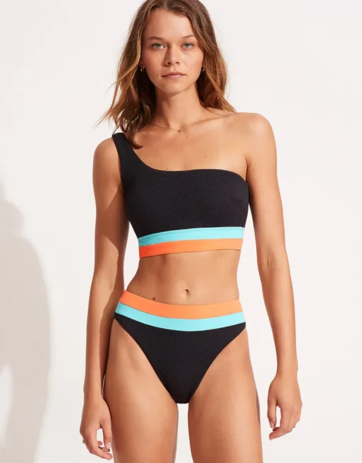 Slice of Splice One Shoulder Bikini Top - Black
