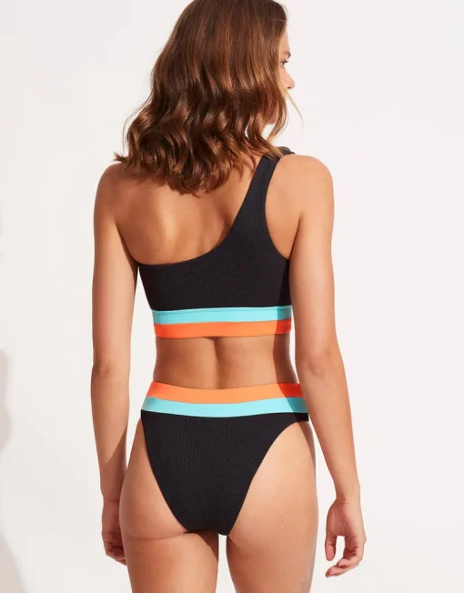 Slice of Splice One Shoulder Bikini Top - Black