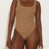 Square Neck Swimsuit - Metallic Cocoa Stripe