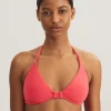 Terry Logo Halter Tri Bikini Top - Coral