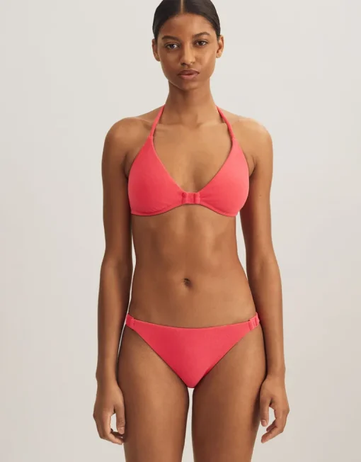 Terry Logo Halter Tri Bikini Top - Coral