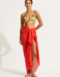 Textured Cotton Beach Wrap - Flame